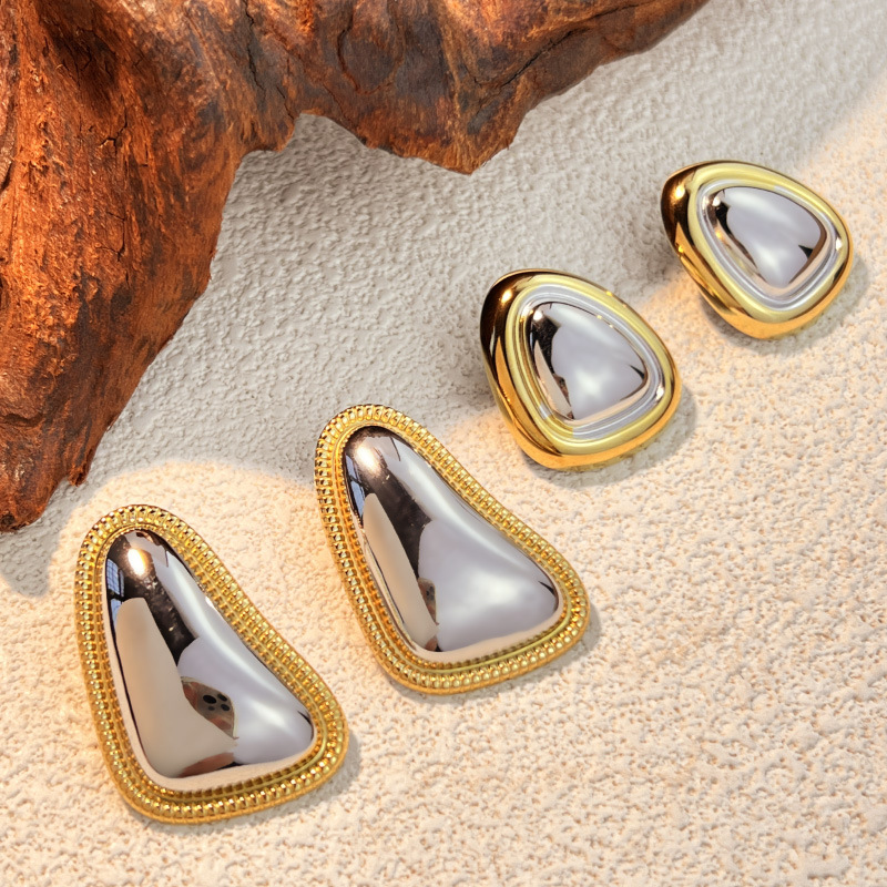 Gold And Silver Stainless Steel Teardrop Earrings