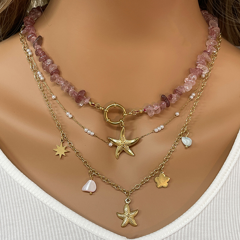 Collar Con Hebilla De Anillo De Acero Y Titanio Con Forma De Estrella De Mar De Piedra Natural Irregular