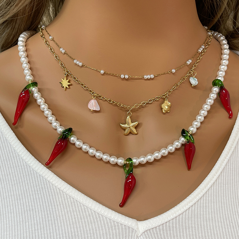 Collar De Perlas De Imitación De Vidrio Con Forma De Pimienta (6 Mm)