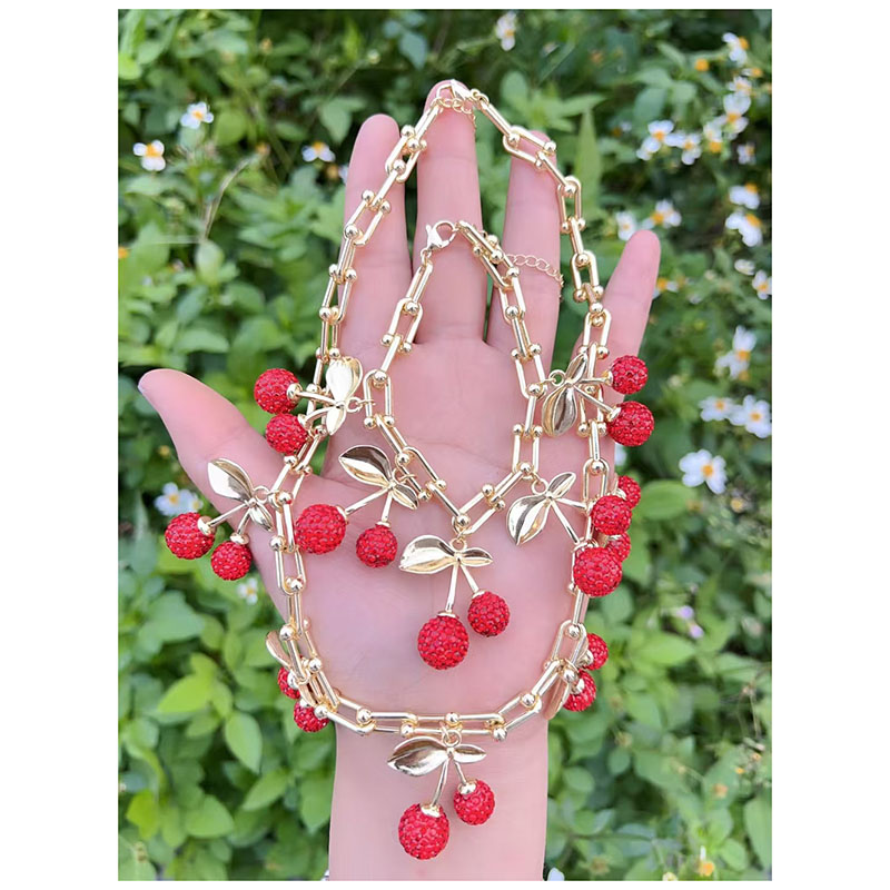 Pulsera De Cerezas Con Baño De Cobre Oro Y Diamantes