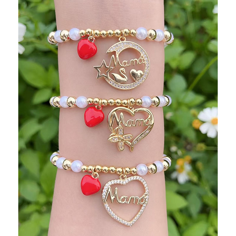 Pulsera Con Letras De Corazón Y Cuentas De Perla Bañadas En Oro Y Cobre