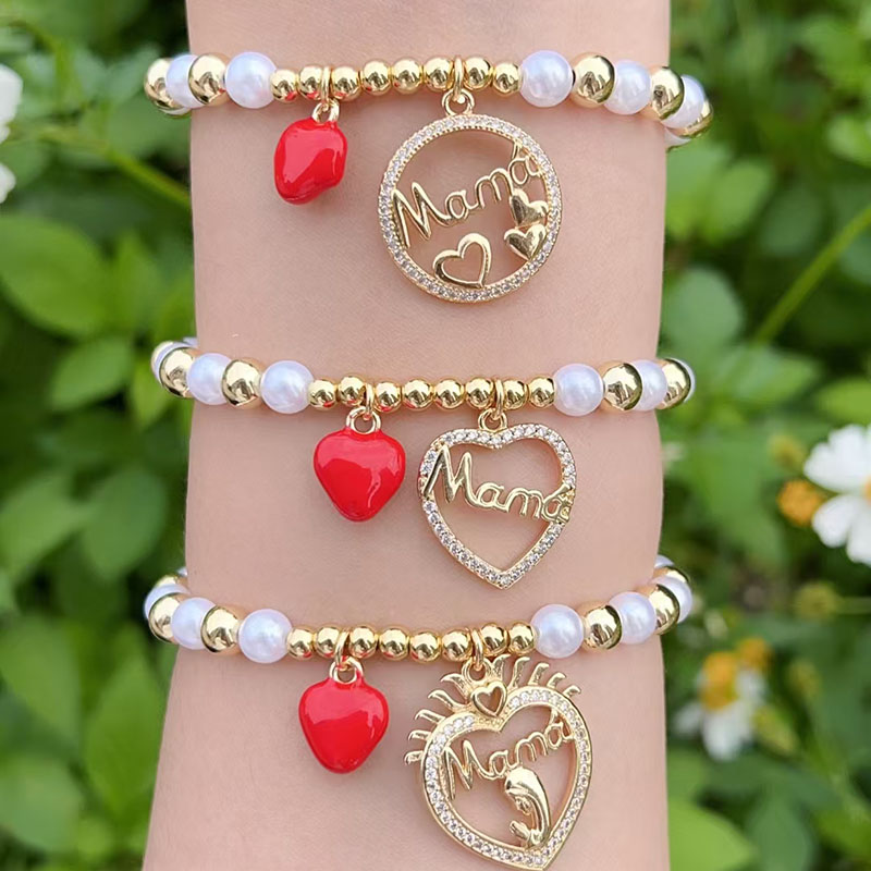 Pulsera Del Día De La Madre Con Corazón De Perlas Bañadas En Oro Y Cobre