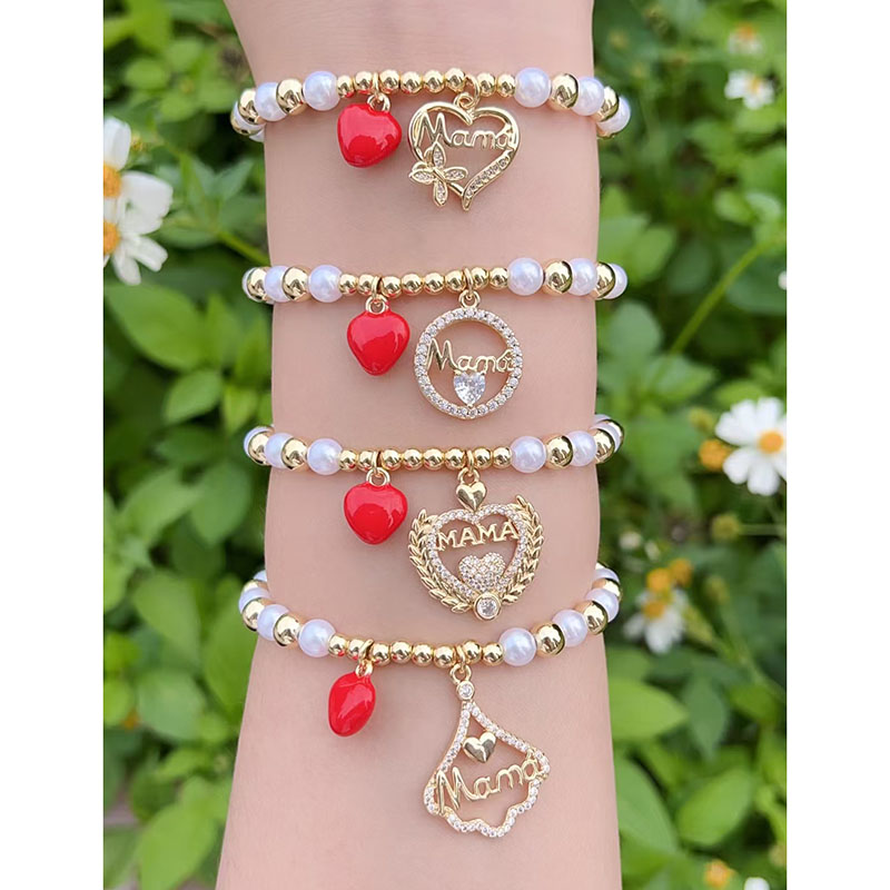 Pulsera Del Día De La Madre Con Corazón De Perlas Bañadas En Oro Y Cobre