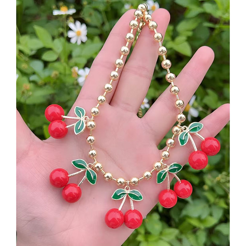 Collar De Cerezas De Cobre Bañado En Oro