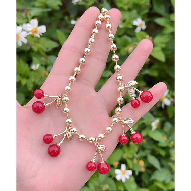 Collar De Cerezas De Cobre Bañado En Oro
