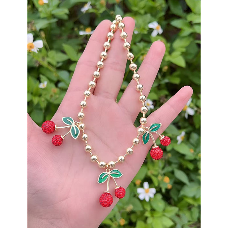 Collar De Cerezas Con Baño De Cobre Oro Y Diamantes