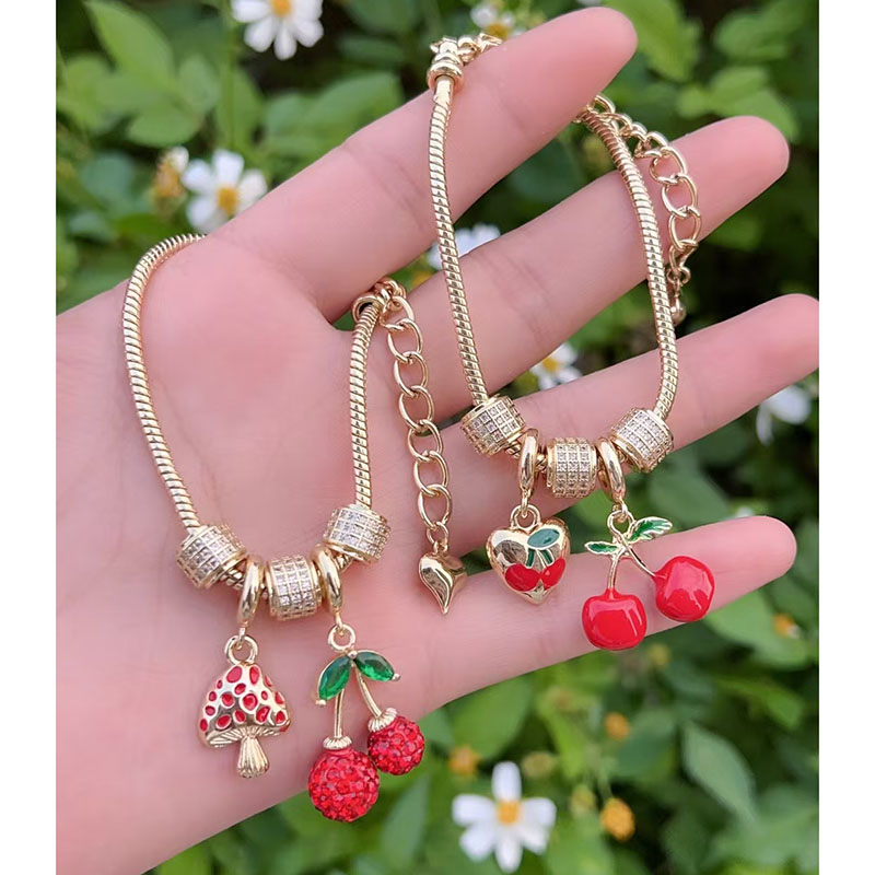 Gold 1 Copper Plated Gold And Diamond Cherry Mushroom Bracelet