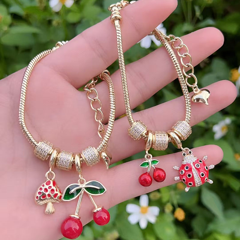 Gold 1 Copper Gold Plated Mushroom Cherry Bracelet