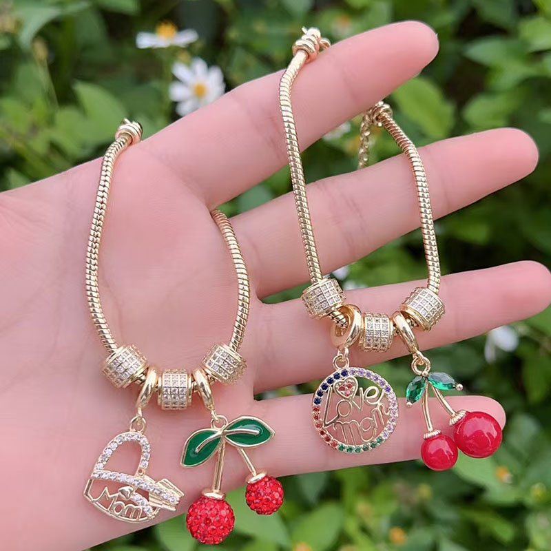Gold 1 Copper Plated Gold Diamond Heart Cherry Bracelet