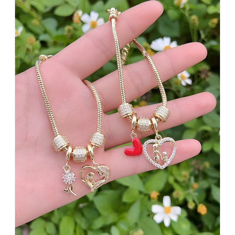 Gold 1 Copper Gold-plated Diamond Heart Flower Bracelet