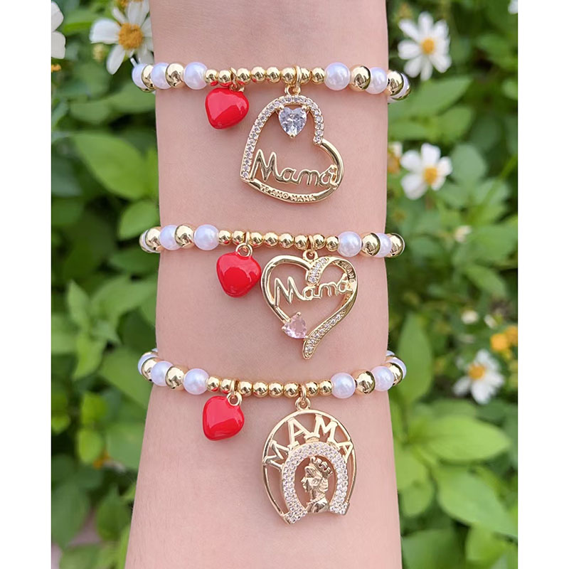 Gold 1 Copper Gold-plated Pearl Beaded Diamond Heart Bracelet