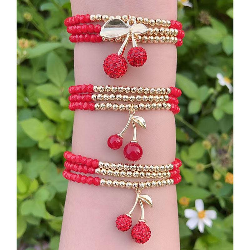 Gold 1 Gold-plated Copper Crystal Beaded Diamond Cherry Bracelet