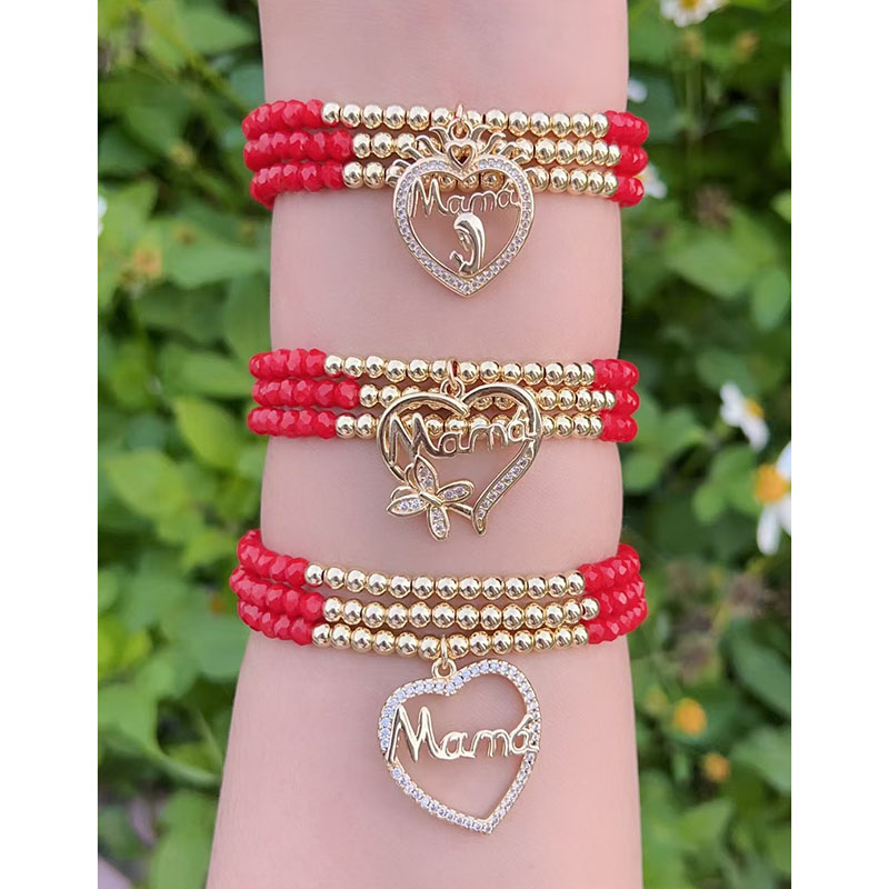 Gold 1 Gold-plated Copper Crystal Beaded Diamond Heart Bracelet