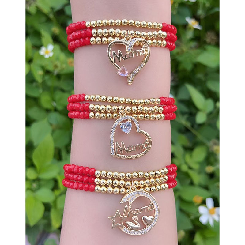 Gold 1 Gold-plated Copper Crystal Beaded Diamond Heart Bracelet