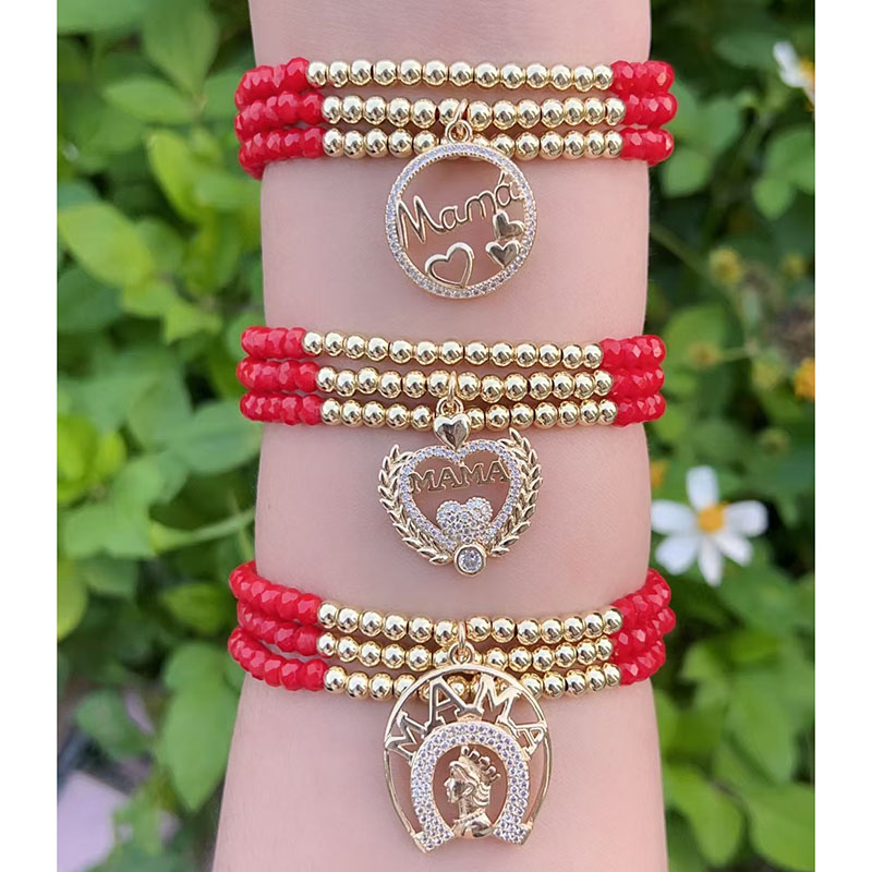 Gold 1 Copper Plated Crystal Beaded Diamond Heart Letter Bracelet