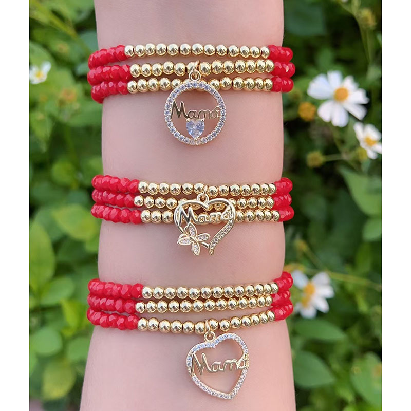 Gold 1 Copper Plated Crystal Beaded Diamond Heart Letter Bracelet