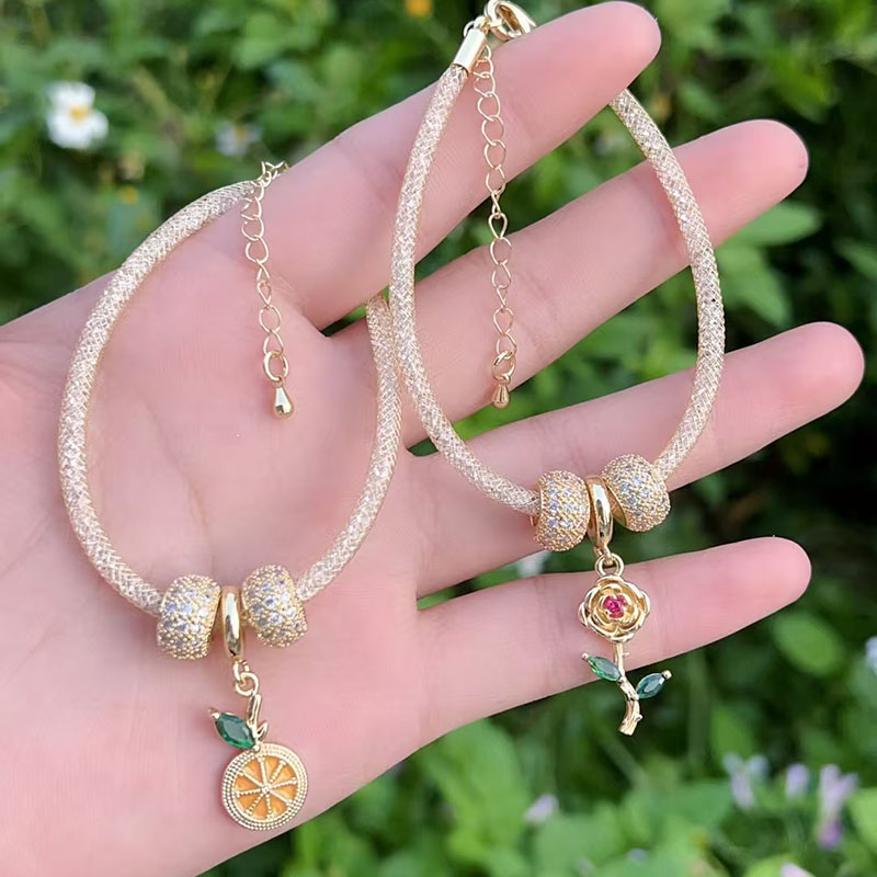 Gold 2 Copper Plated Gold And Diamond Flower Bracelet