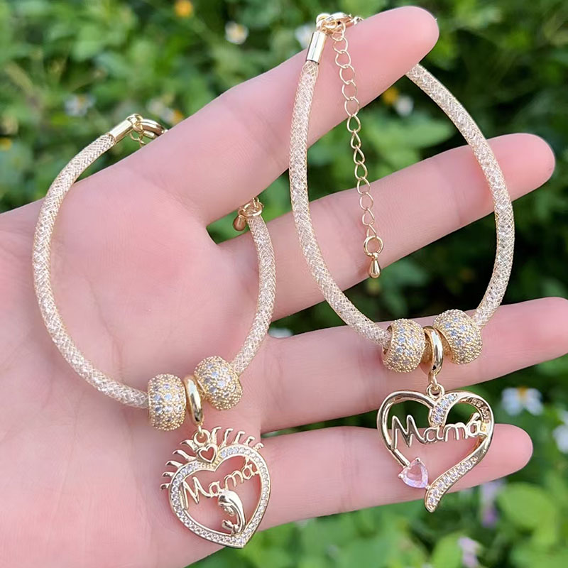 Gold 1 Copper Gold-plated Diamond Heart Bracelet