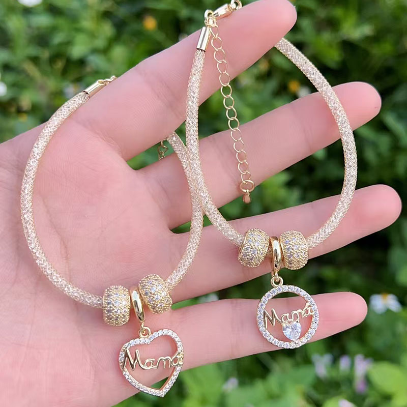 Pulsera Del Día De La Madre Con Corazón De Diamantes Y Baño De Cobre Y Oro