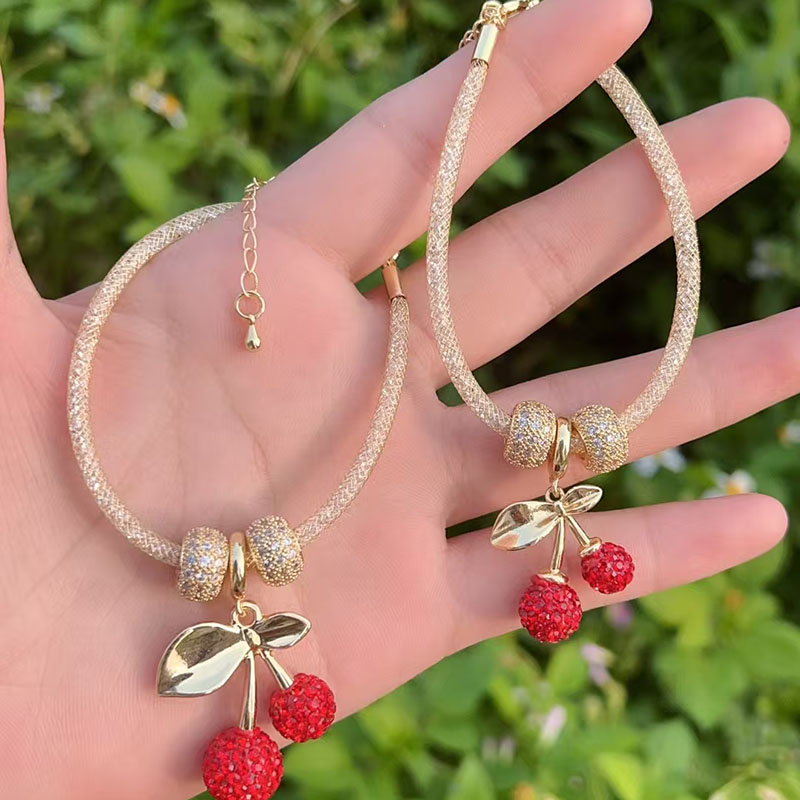 Pulsera De Cerezas Con Baño De Cobre Oro Y Diamantes