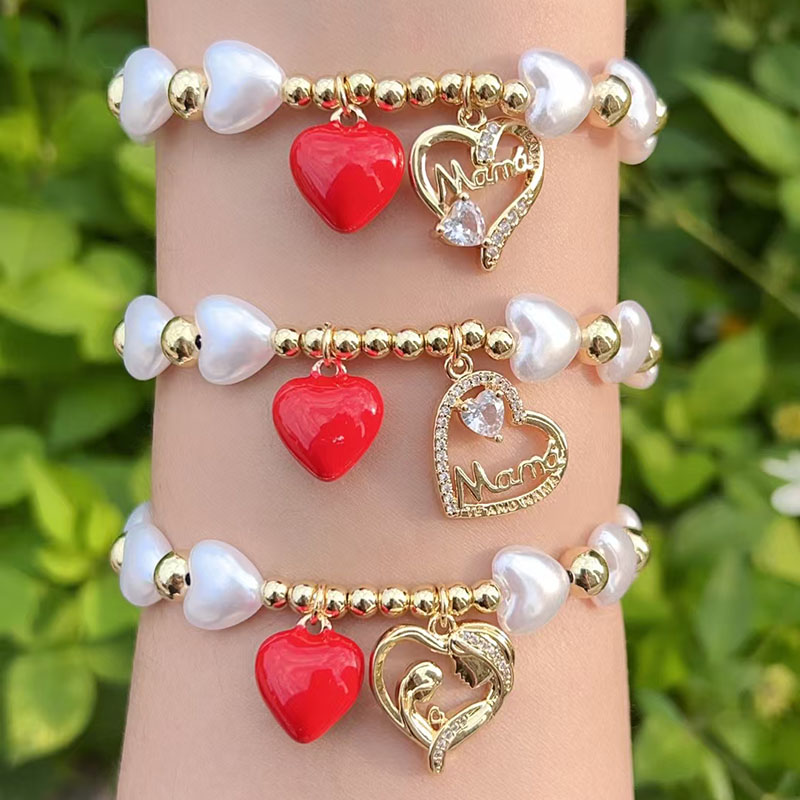 Pulsera Del Día De La Madre Con Corazón De Perla Bañada En Oro Y Cobre