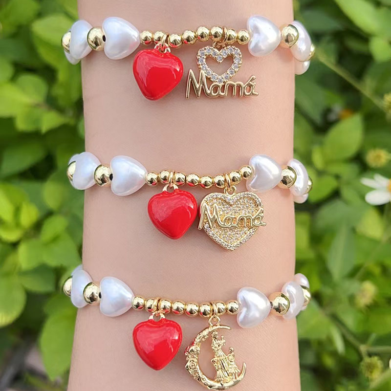 Pulsera Del Día De La Madre Con Corazón De Perla Bañada En Oro Y Cobre