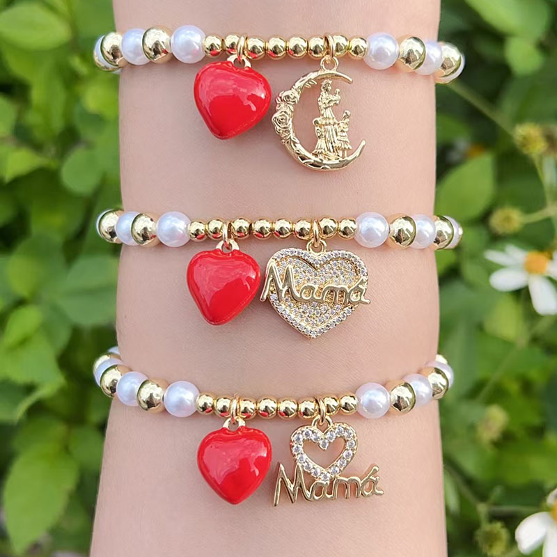 Pulsera Del Día De La Madre Con Corazón De Perla Bañada En Oro Y Cobre