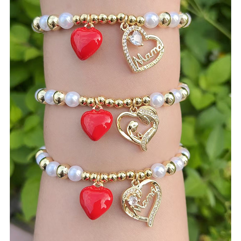 Pulsera Del Día De La Madre Con Corazón De Perla Bañada En Oro Y Cobre