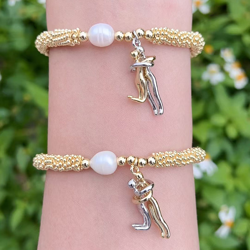 Pulsera De Perlas Con Bloques De Color Y Baño De Cobre Y Oro