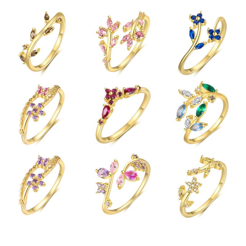 Gold/adjustable Silver Diamond Flower Leaf Round Ring