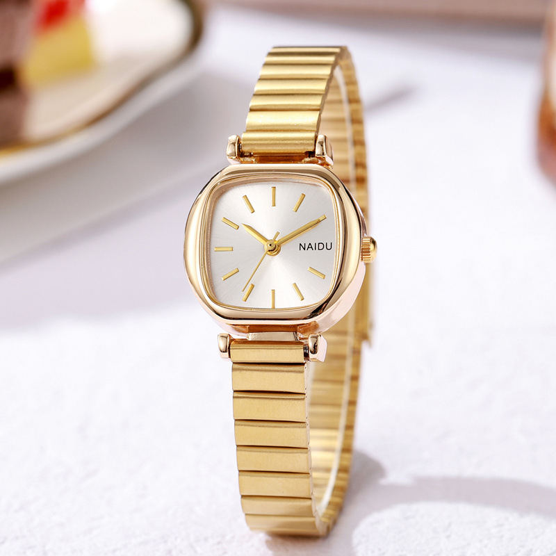 Gold Band Black Plate Square Dial Watch