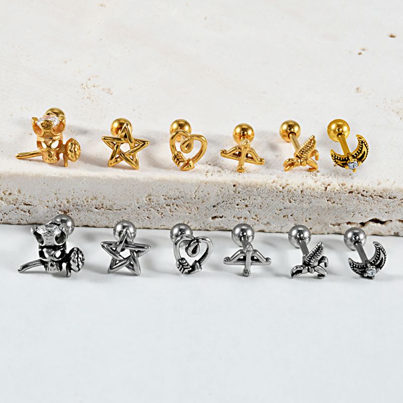 Pendientes De Acero Inoxidable Con Forma De Dinosaurio Elefante Y Rosa Con Cabeza De Fantasma (precio Por 2)