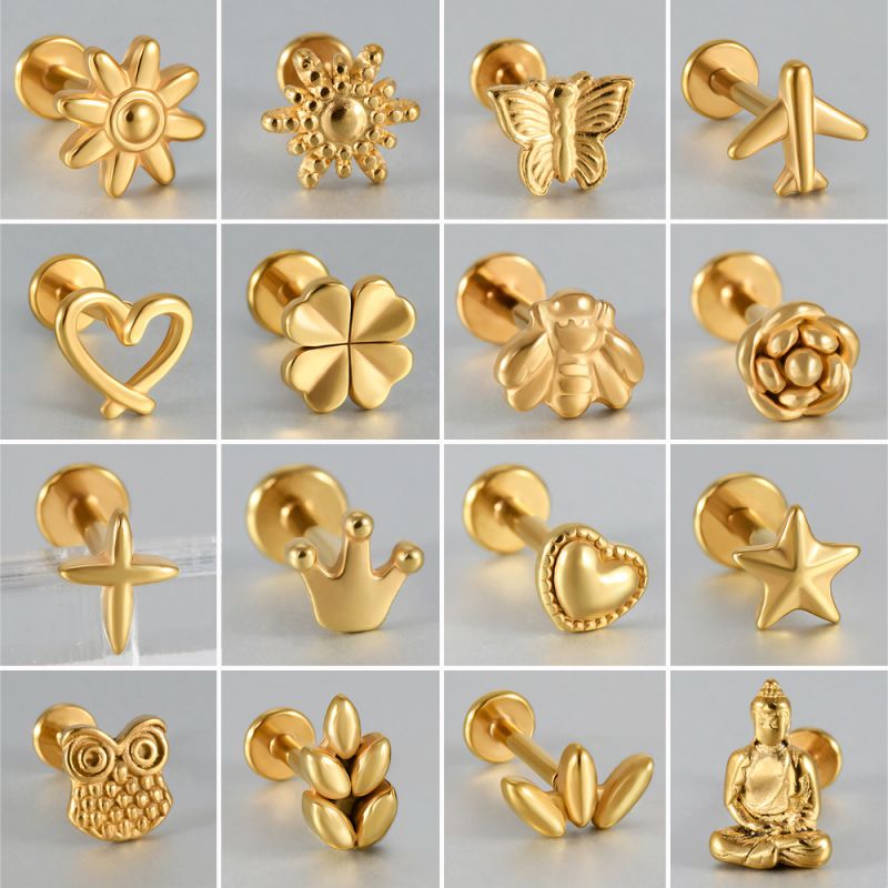 Leaves Stainless Steel Butterfly Heart Four-leaf Clover Star Lip Piercing Nails (price Of 2)