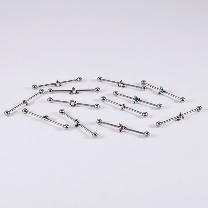 Pendientes De Barra Con Forma De Triángulo Redondos Y Geométricos Con Diamantes De Acero De Titanio (precio Por 2 Unidades)