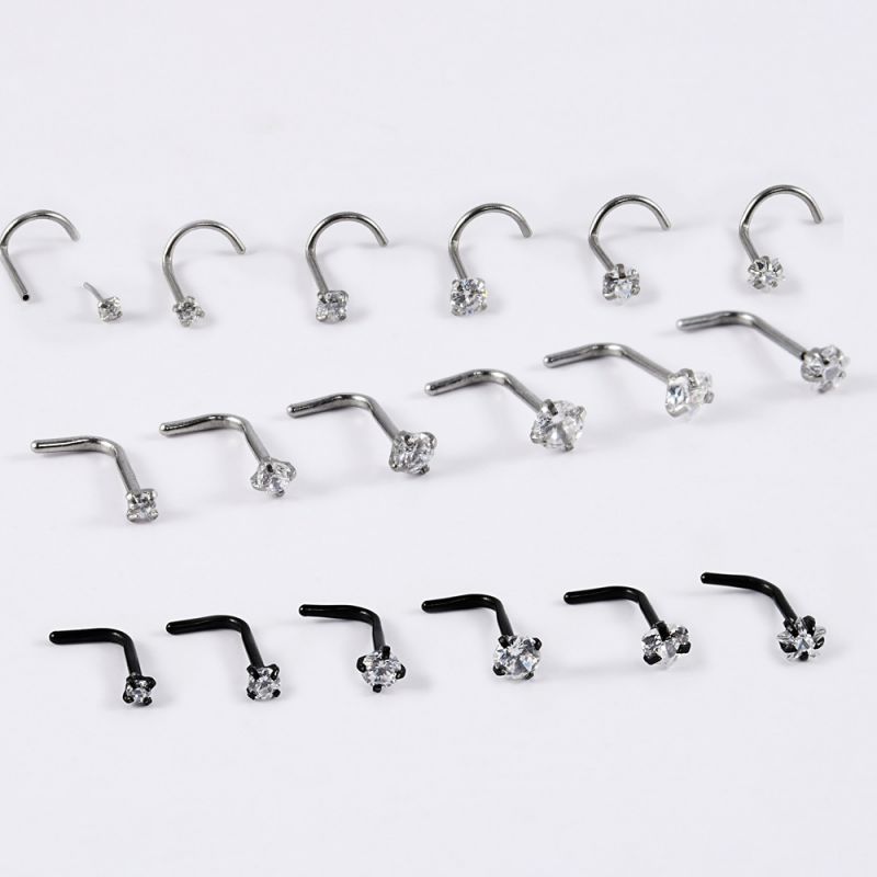 Piercing Para Nariz De Acero Inoxidable Con Forma De L Forma De Corazón Y Estrella Con Diamante Redondo (precio Por 2 Piezas)
