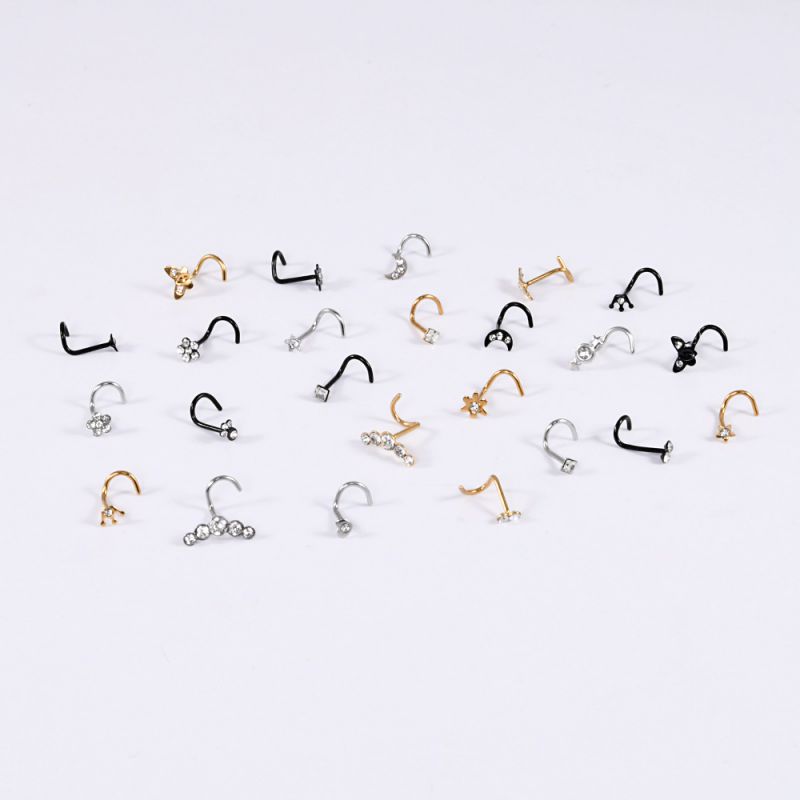 Piercing Para La Nariz De Acero Inoxidable Con Forma De Corazón Flor Y Corona De Diamantes De Cinco Estrellas (precio Por 2 Piezas)