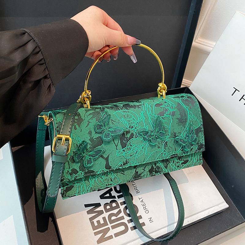 Off White Silk Embroidered Flap Crossbody Bag