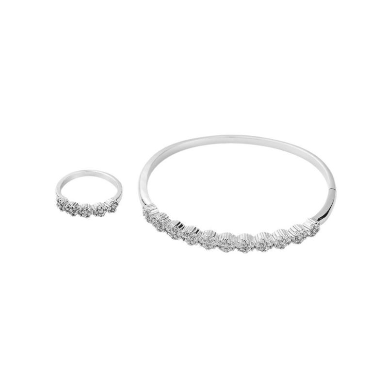 Conjunto De Pulsera De Anillo Redondo De Circonita Con Incrustaciones De Cobre