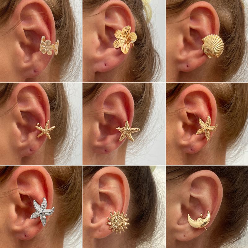 A Pair Of White K Alloy Flower Starfish Shell Ear Clip