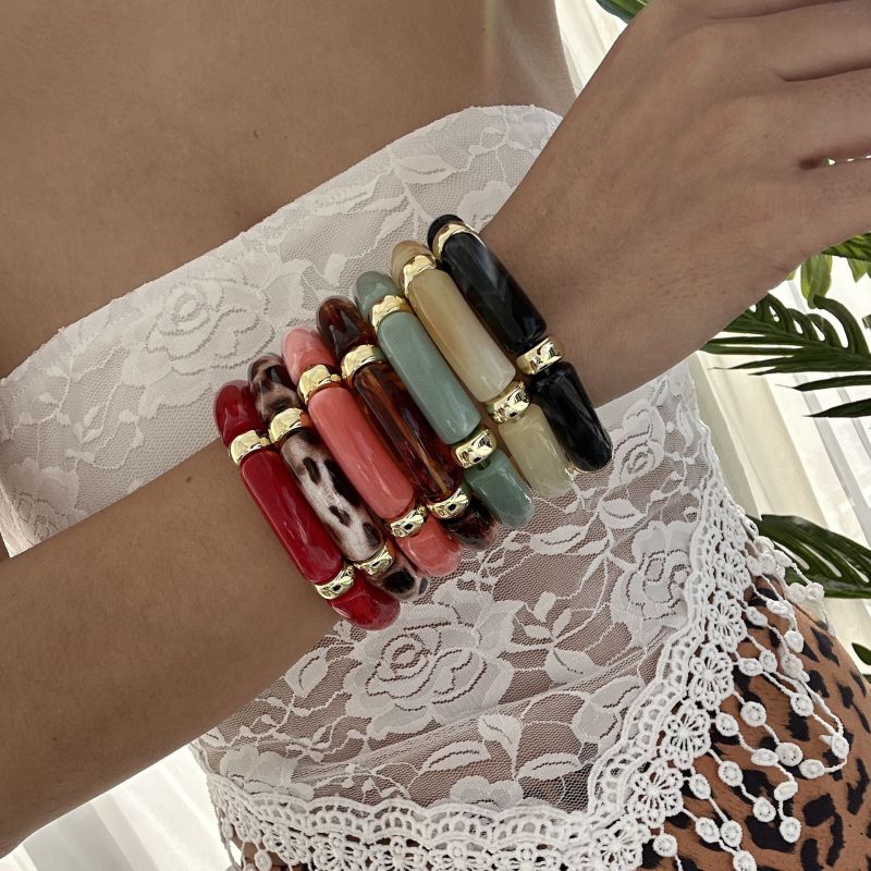 Pulsera De Bambú Multicapa De Resina
