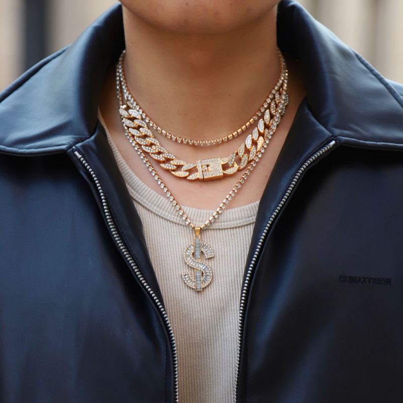 Collar Multicapa Con Símbolo De Diamante De Aleación Para Hombre
