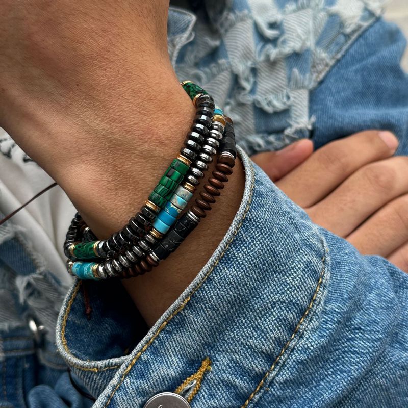 Pulsera De Cuentas Geométricas Para Hombre