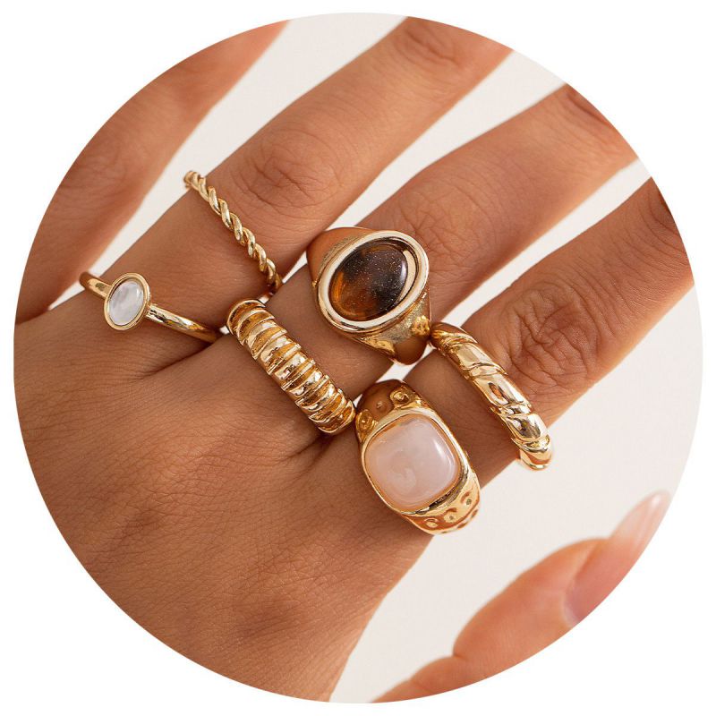 Juego De Anillos Ovalados Cuadrados De Aleación