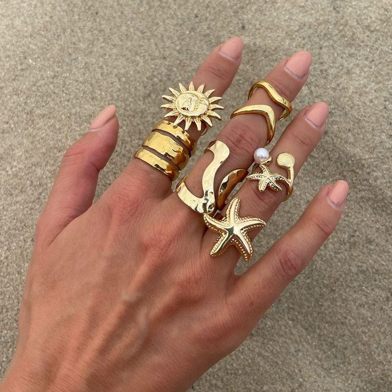 Juego De Anillos De Aleación Con Forma De Estrella De Mar
