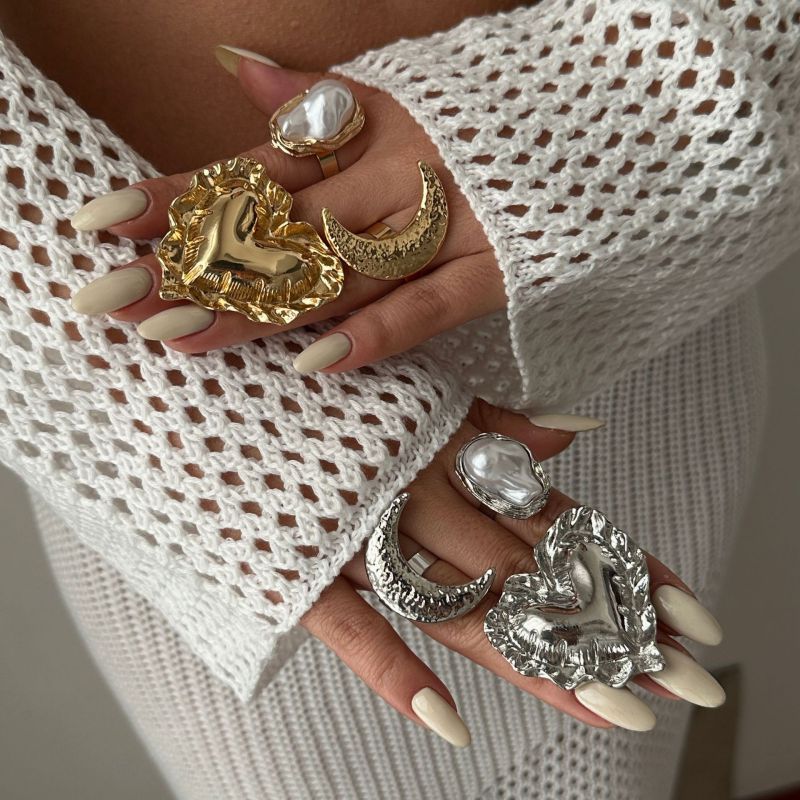 Anillo Irregular De Perla De Aleación