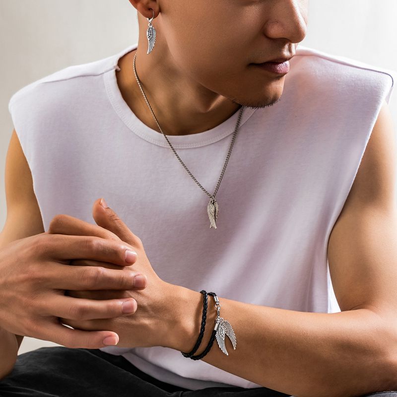 Conjunto De Collar Pulsera Y Pendientes Con Alas De Aleación