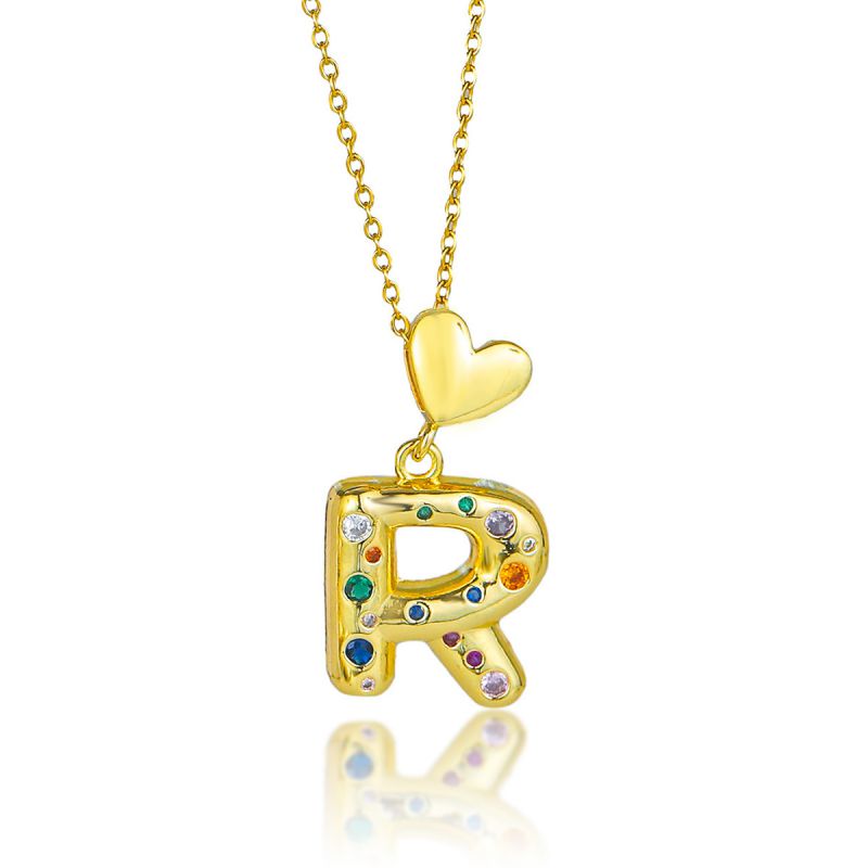 Collar De Acero De Titanio Con Forma De Corazón De Diamantes Y 26 Letras