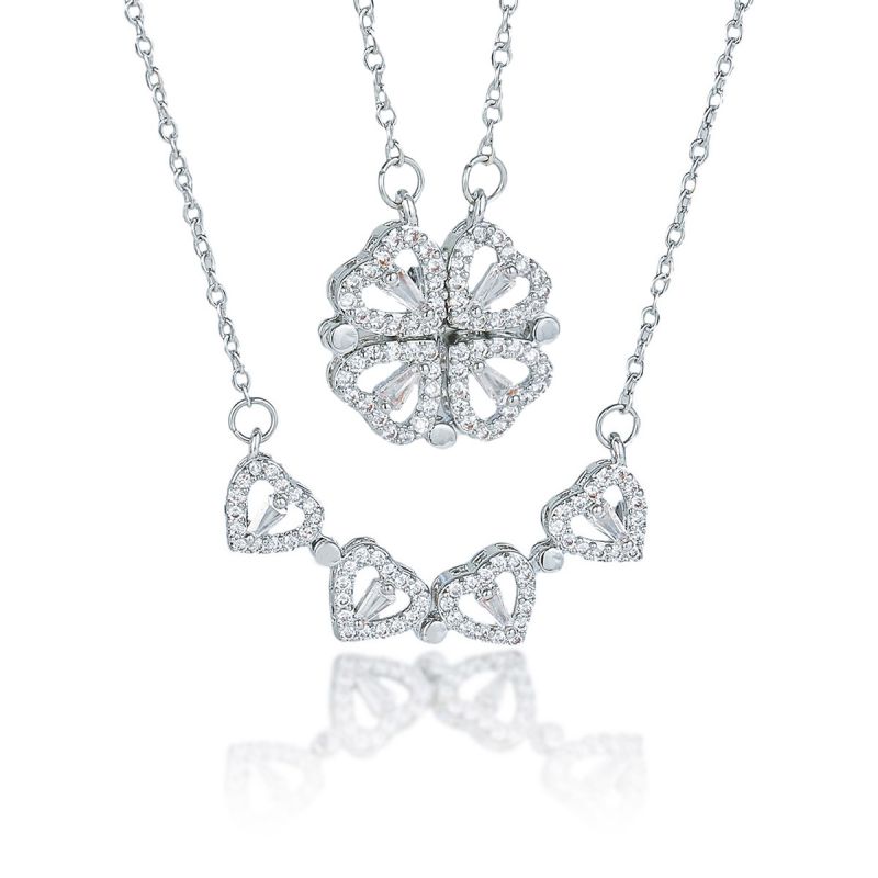 Collar De Pétalos De Corazón De Diamantes De Acero De Titanio