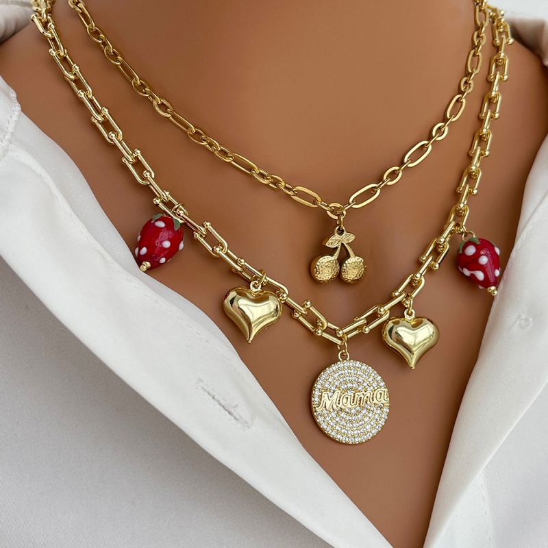 Collar De Fresa Con Gota De Aceite De Mamá Redonda Con Incrustaciones De Circonita De Cobre