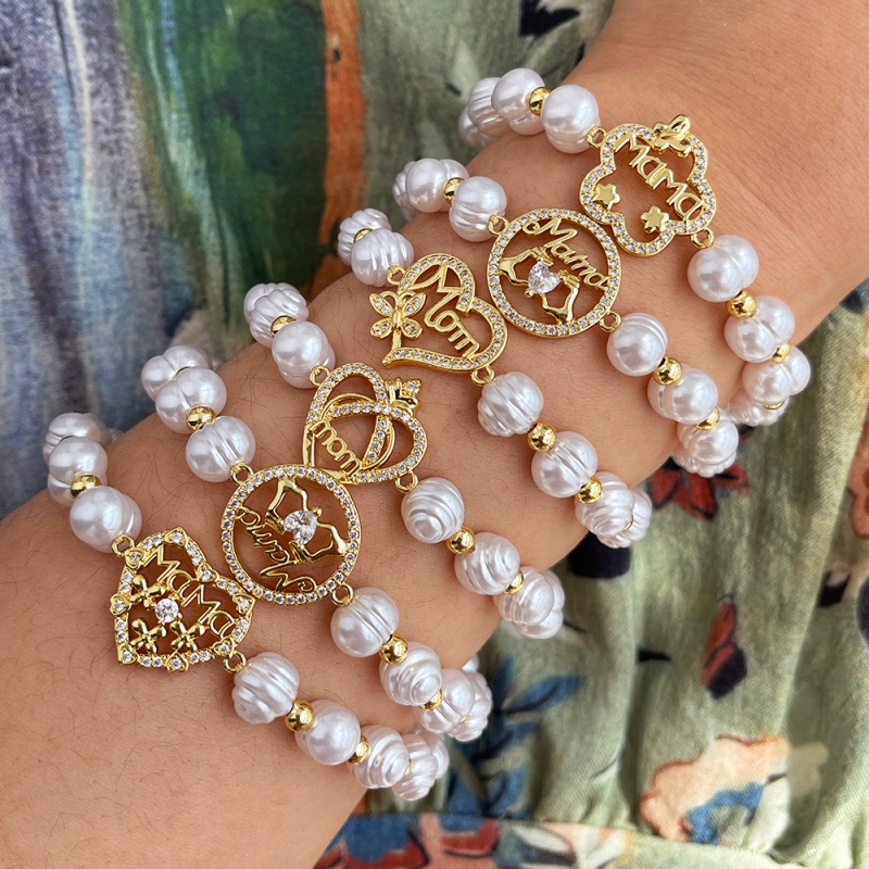 Pulsera Trenzada De Perlas De Agua Dulce Con Incrustaciones De Cobre Y Circonitas De La Serie Día De La Madre (4 Mm)